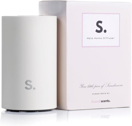 Elevate Your Space with the Waterless Halo Home Diffuser – Pure Essential Oil Aromatherapy, USB Rechargeable & Portable in Elegant White