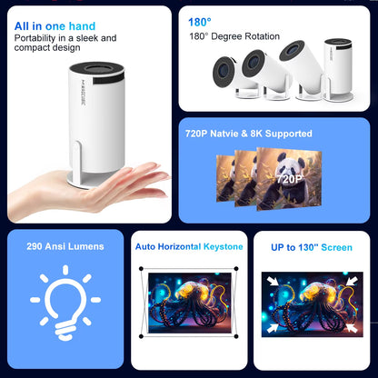 Elevate Your Home Entertainment with the HY300 Pro 8K Android Projector - Dual WiFi6, Stunning 290 ANSI Brightness, and Bluetooth 5.4 Connectivity